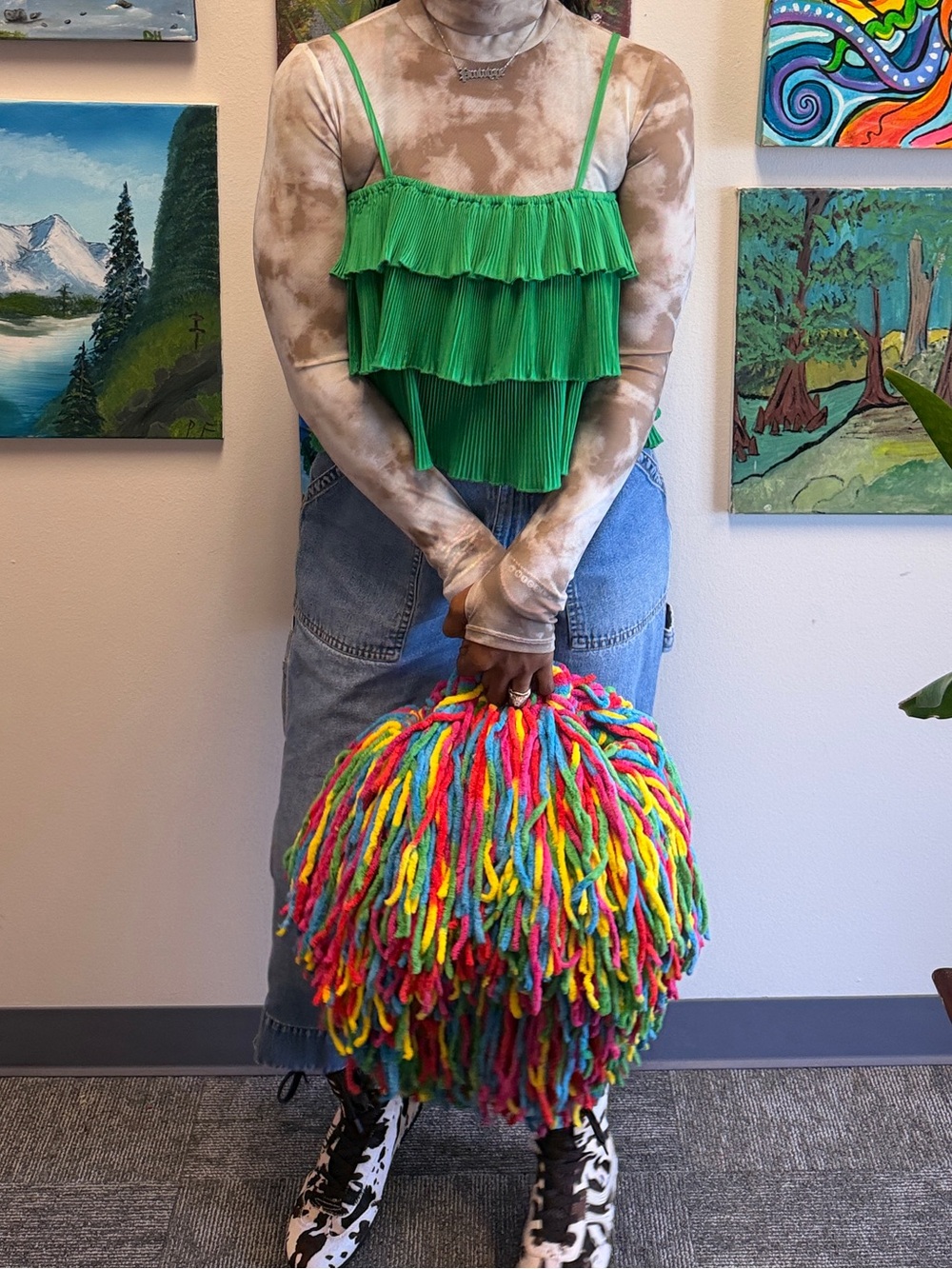 Hand made Colorful Multi-Color Fringe Pom Bag - Picture 5 of 5